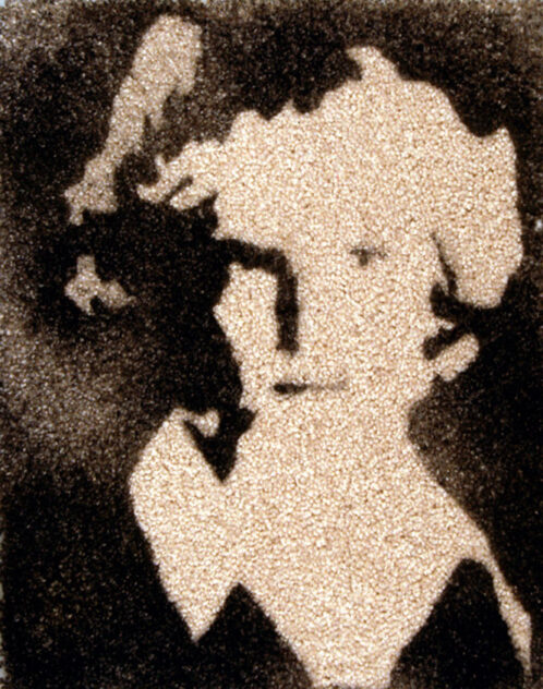15,540 Miles, 2002 — artwork by artist Bradly Brown. Detail of a cyanotype portrait emerging on carpet